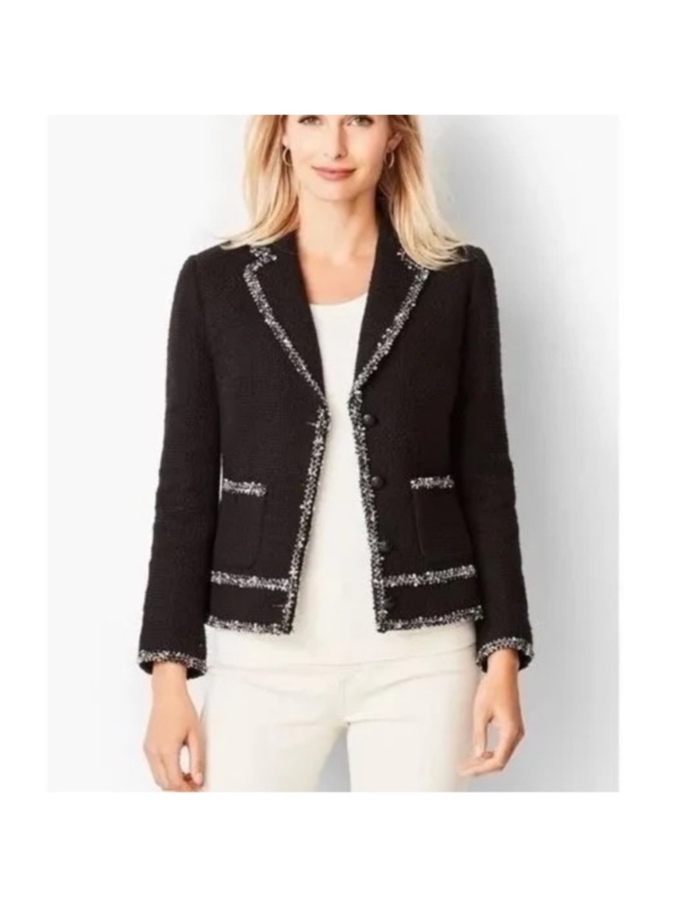 Talbots Tweed Black Lady Jacket Blazer 6 Cotton